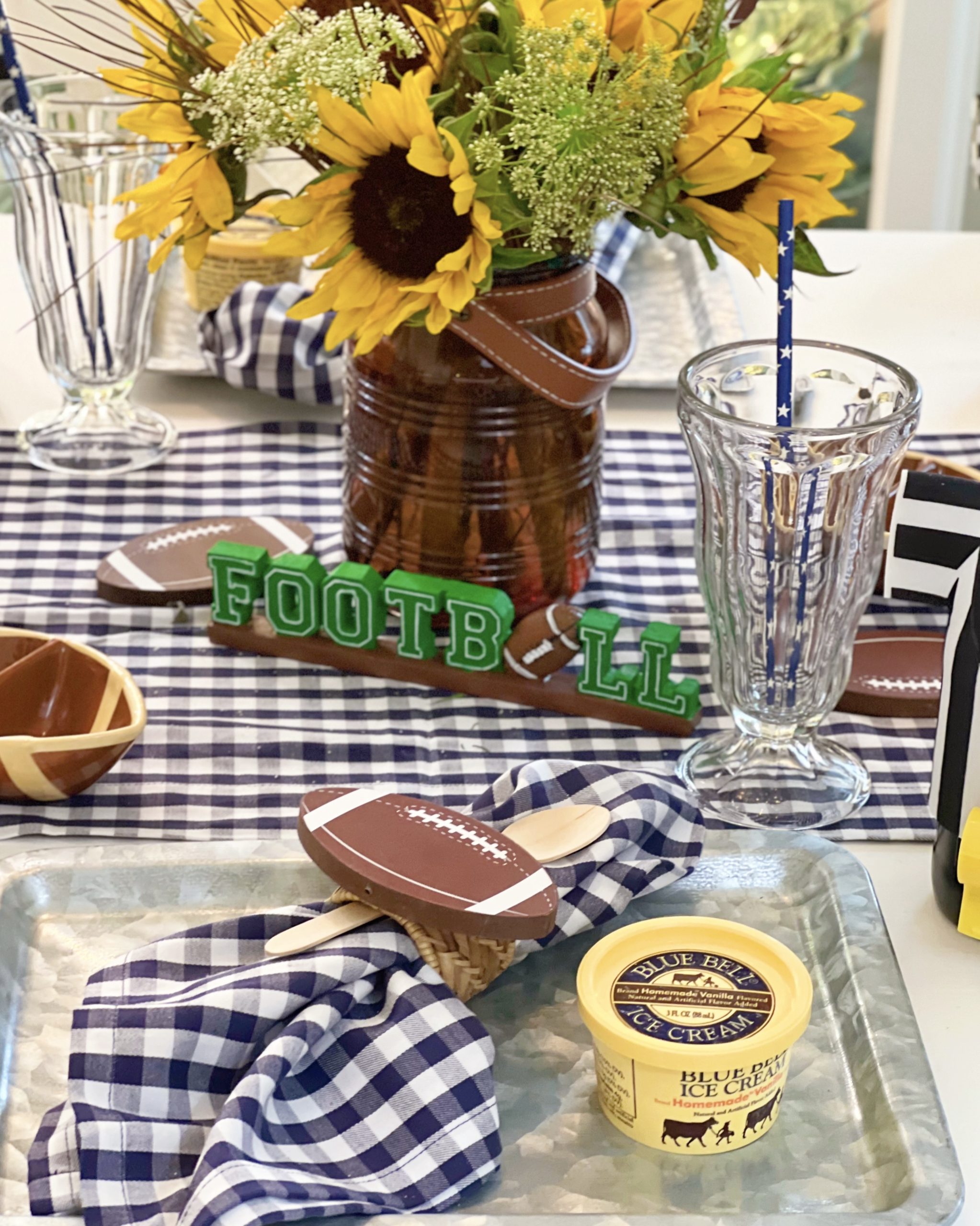 Fall Football Tablescape: Go Y’all Gingham & Sunflowers