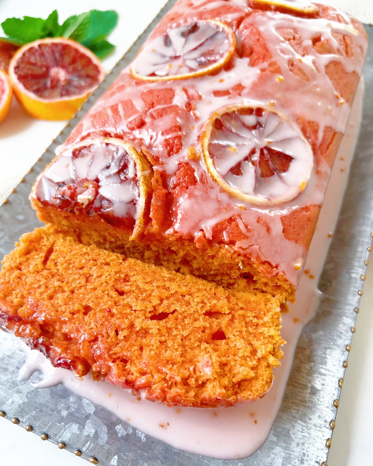 Sliced Glazed Blood Orange Loaf Cake