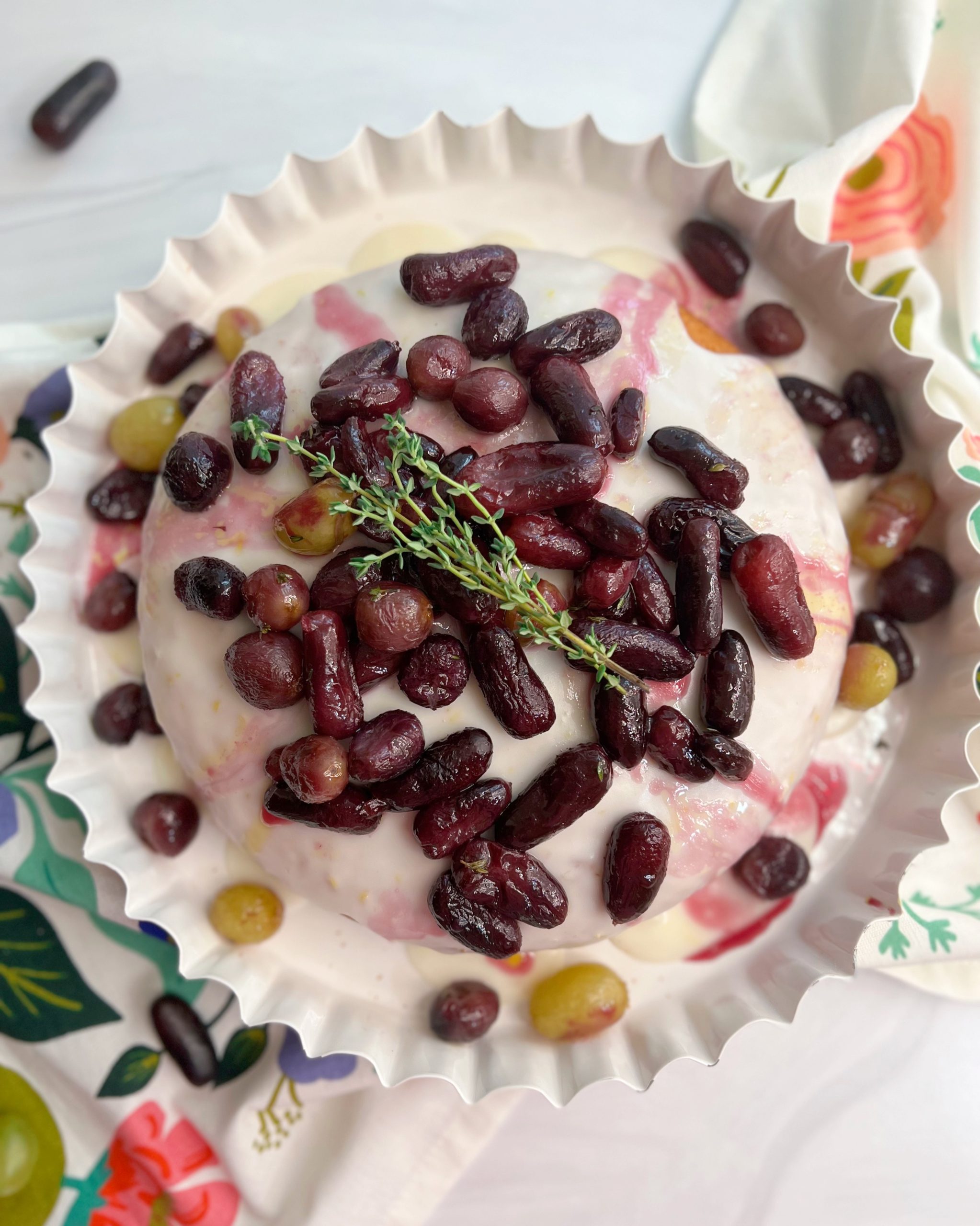 Moist Olive Oil Cake With Roasted Grapes & Greek Yogurt Glaze