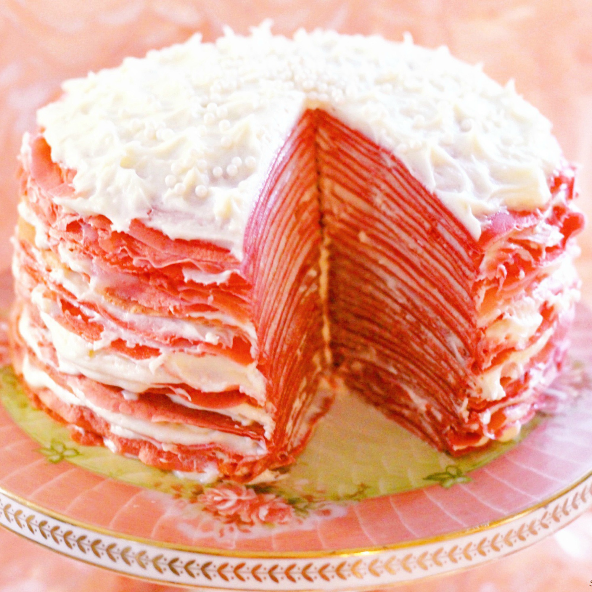 30 Layer Rose Velvet Crepe Cake